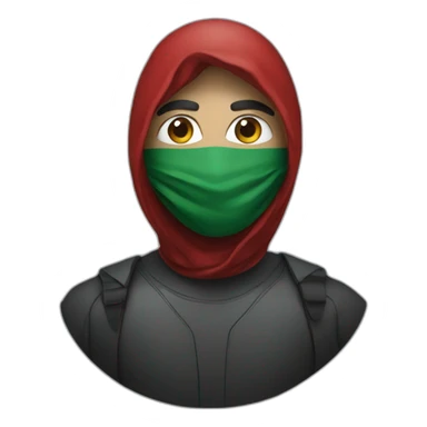 A man wearing a mask with the Palestinian flag on the mask sticker