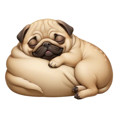 Cinematic Meme-Worthy Chubby Sleeping Fawn Pug Portrait Emoji, Head resting peacefully with a contented smile, showcasing a delightfully chubby build and a luxuriously soft fawn coat, eyes shut in a serene nap, Simplified yet hilariously adorable features, highly detailed, glowing with a soft, drowsy light, high shine, relaxed and utterly lovable, stylized with an air of playful laziness, bright and heartwarming, soft glowing outline, capturing the essence of a comically sleepy companion, so meme-worthy it feels like it could instantly become the next viral sensation of adorable slumber! sticker