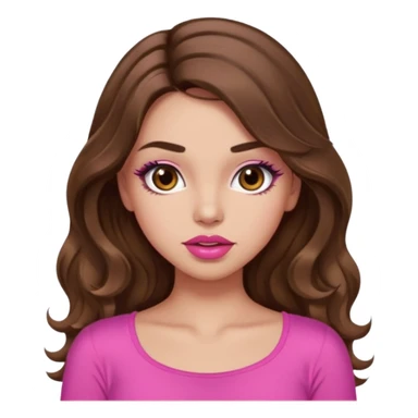 girl with long wavy brown hair, brown eyes, light to medium complexion, in a pink sexy top, pink lips, long lashes, puckered lips, what ever sticker