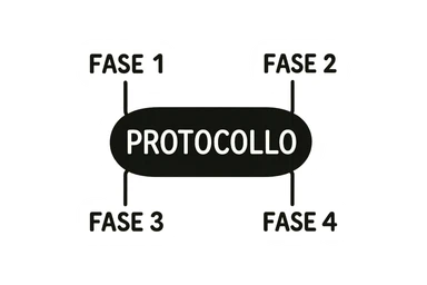 fai uno schemino scritto in bianco con la scritta al centro "PROTOCOLLO" E INTORNO METTI DELLE LINEE DI COLLEGAMENTO CON "FASE 1" "FASE 2" "FASE 3" "FASE 4", DEVE FAR CAPIRE CHE IL PROTOCOLLO SI SUDDIVIDE IN 3 FASI sticker
