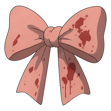 ghibli style pink ribbon bow with blood stains sticker