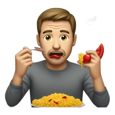 Man eating a red angry emoji sticker