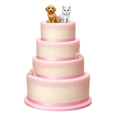 pink wedding cake with a golden retriever and fluffy white cat figures on top  sticker