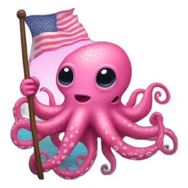 cute pink kraken holding a flag sticker