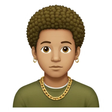 Light brown skinned African American man with very short Afro hair with a olive green sweater and a gold chain and small stud earrings  sticker