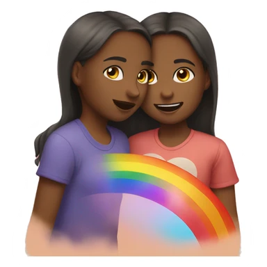 two girls kissing with a rainbow background  sticker
