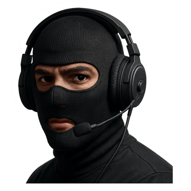 guy wearing a ski mask with a headset, modern, clear details sticker