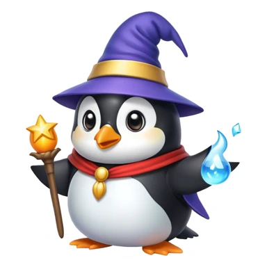 penguin wizard, cute and magical, apple style emoji, no text sticker