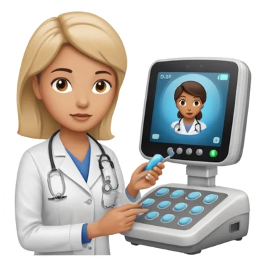 female doctor and ultrasound technician adjusting knobs on an ultrasound machine sticker