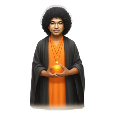 Sathya sai baba black hair with orange robe with blessing with hands sticker