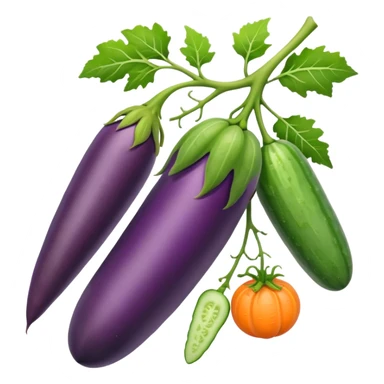 eggplant, cucumber, big carrot, on a branch sticker