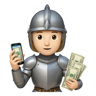 Knight with helmet holding phone and money neutral skin colour sticker