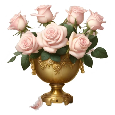 Pale Pink roses in gold and ivory roccoco vase sticker
