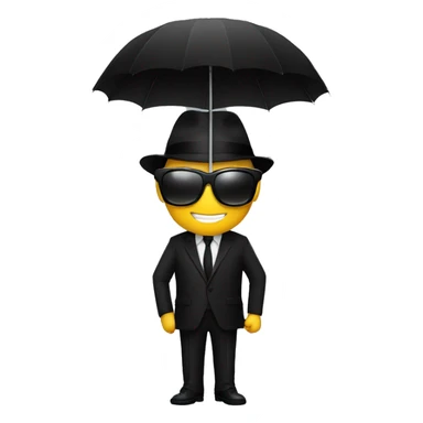 Mysterious guy with black sun glasses  and black suite with n black umbrella  sticker