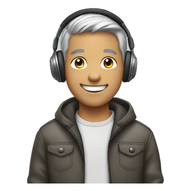 smiling boy by the car gray hair and headphones  sticker