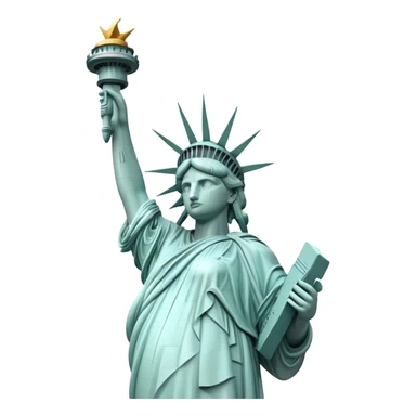 Cinematic Realistic Statue of Liberty Landmark Emoji, depicted with the iconic, majestic statue set against a clear sky rendered with detailed textures and dramatic, symbolic lighting. sticker