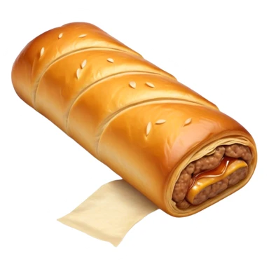 cinematic-realistic-sausage-roll-dish-emoji,-depicted-with-a-crisp,-golden-pastry-wrapped-around-flavorful-sausage,-rendered-with-detailed-textures-wrapped ina. plastic wrapper unrapped - and-appetizing-lighting sticker