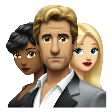 Tony Montana serious with 2 beautiful blondes with their arms around him sticker