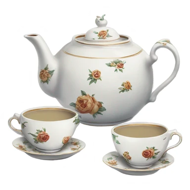 Antique porcelain teapot with 2 cups sticker