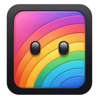 Davinci resolve "Color managment" shape, glossy iconm (rainbow colors) square with rounded edges (black glossy background) sticker