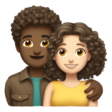 white curly head boyfriend and girlfriend hugging  with brunette hair  sticker