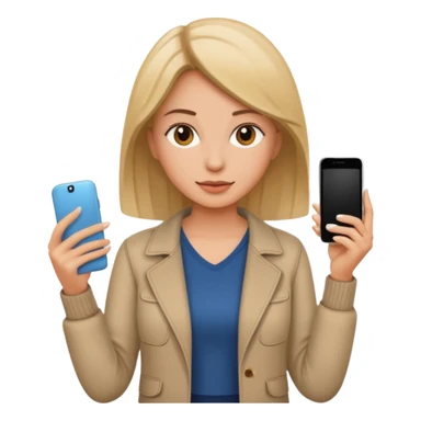 woman casual clothes holding one phone sticker