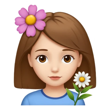 Ein braunhaariges Mädchen (glatte Haare ) mit einen Blume hinter dem ohr lange haare zur Seite kuckend Blume hinter dem rechten Ohr so das man es sieht zur Seite schauen soll das Mädchen also sieht man das Mädchen von der rechten Seite  sticker