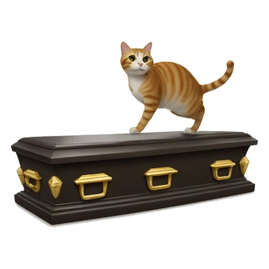a cat doing a kickflip on a casket sticker