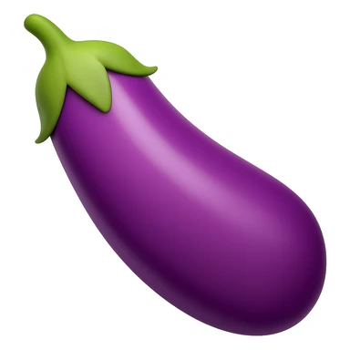 Create a purple eggplant in the style of emoji (apple style emojis). The eggplant should have a smooth, shiny surface with a purple color and a green stem, resembling the typical emoji style. sticker