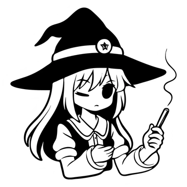 Anime witch girl Megumin from Konosuba with witch hat and eye patch smoking a joint sticker