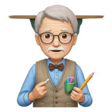 Man teacher: old, wearing vest, wearing glasses, hold chalk on their hand sticker