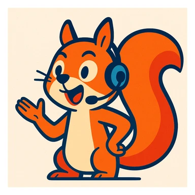 a playful squirrel with a headset, talking animatedly, modern illustration, vibrant toon style sticker