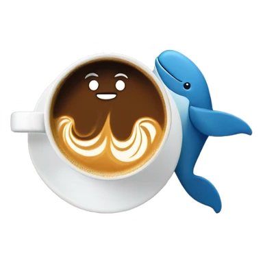 blue paper coffee cup with whale and beautiful latte art sticker