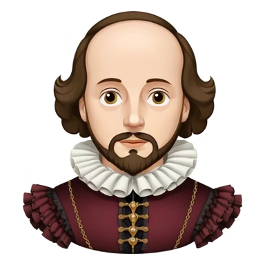 Cinematic Realistic portrait of William Shakespeare, depicted as an iconic playwright in richly detailed Elizabethan attire with a ruffled collar, expressive eyes, and a thoughtful gaze, bathed in dramatic historical lighting that evokes the Bard’s timeless legacy sticker