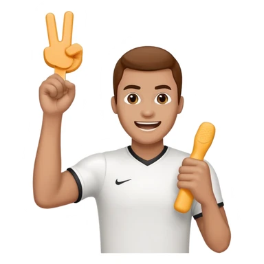 enthusiastic sports fan with foam finger sticker