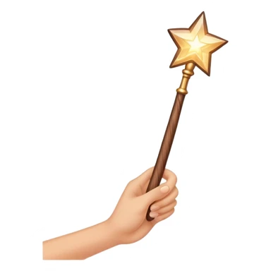 hand holding a glowing magic wand with sparkles and magical glow sticker