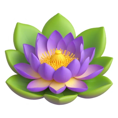 Realistic purple lotus flower with detailed petals, yellow stamens, and green lotus pad sticker