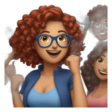 a-curvy-girl-with-dark-red-curly-hair-and-blue-glasses dancing with friends sticker