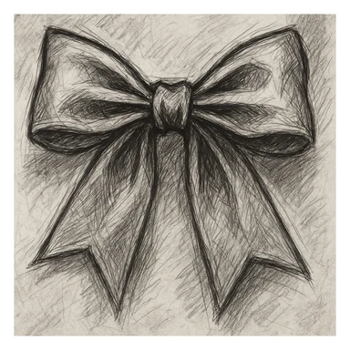 pink gothic bow, pencil sketch style, detailed line art, monochrome sticker