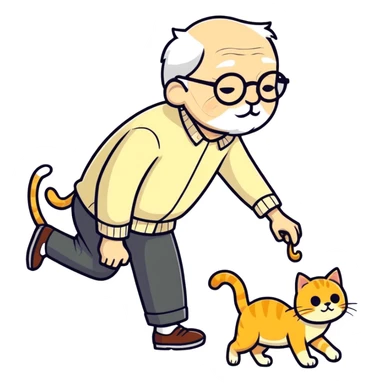 old blind man accidentally stepping on golden cat’s tail ￼ sticker