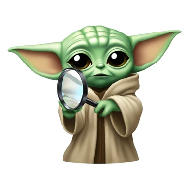 Baby Yoda looks through a magnifying glass sticker