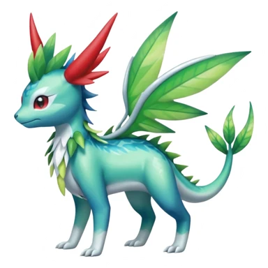Shiny Colorful Tropical Shaymin-Vaporeon-Sceptile-Flygon-Meloetta-Pokémon-Fakémon-fusion, full body sticker