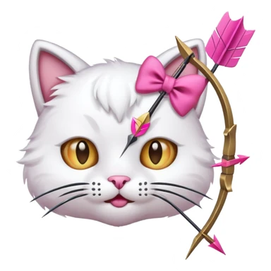 Emoji cat head white emoji with pink bow and arrow sticker