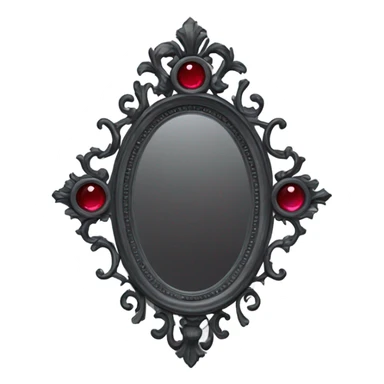 "A Victorian-era Gothic mirror with a black frame, gray-tinted glass, and a red ruby accent."
 sticker