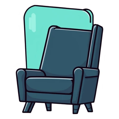 angled smartphone with a large, visible armchair image on its screen, product detail view, with sparkle emoji on the left side sticker