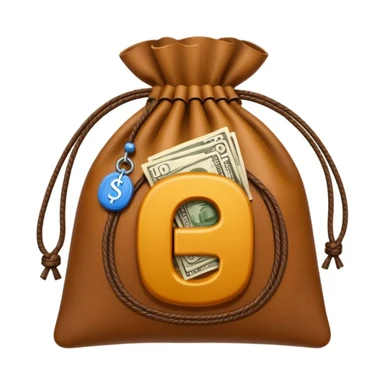 money bag with the letter ₸ in the center sticker