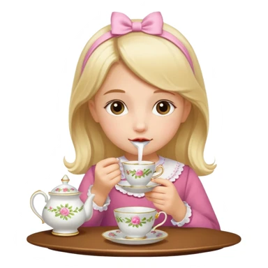Little girl drinking from a teacup at a tea party sticker