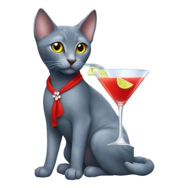 Russian blue cat wearing a red bikini drinking a martini sticker