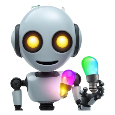 cute robot holds colorful light bulbs sticker