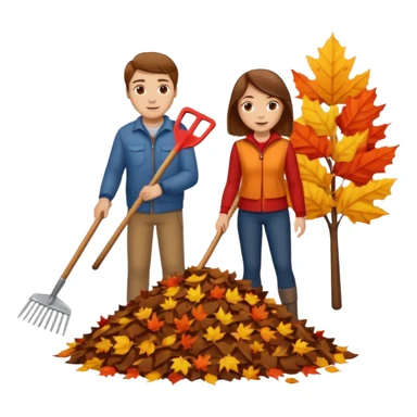 a couple man and woman both brown hair light skin racking leafs sticker